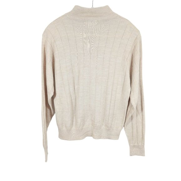 4/$25 Vintage JENNIFER MOORE M Beige Wool Blend Wide Ribbed Mock Neck Sweater - Picture 3 of 5